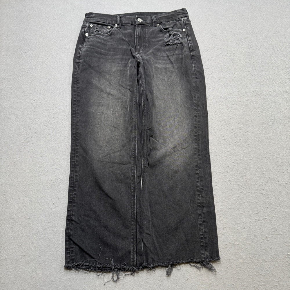 American Eagle Jeans Women's 10 Black Faded Denim Bootcut Relaxed Fit Frayed Hem